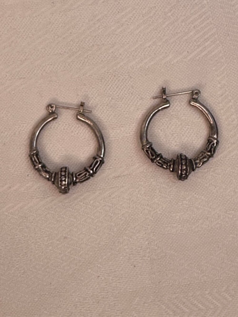 Hoop Earrings Sterling Silver 925 Boho Bali Style Oxidized Vintage